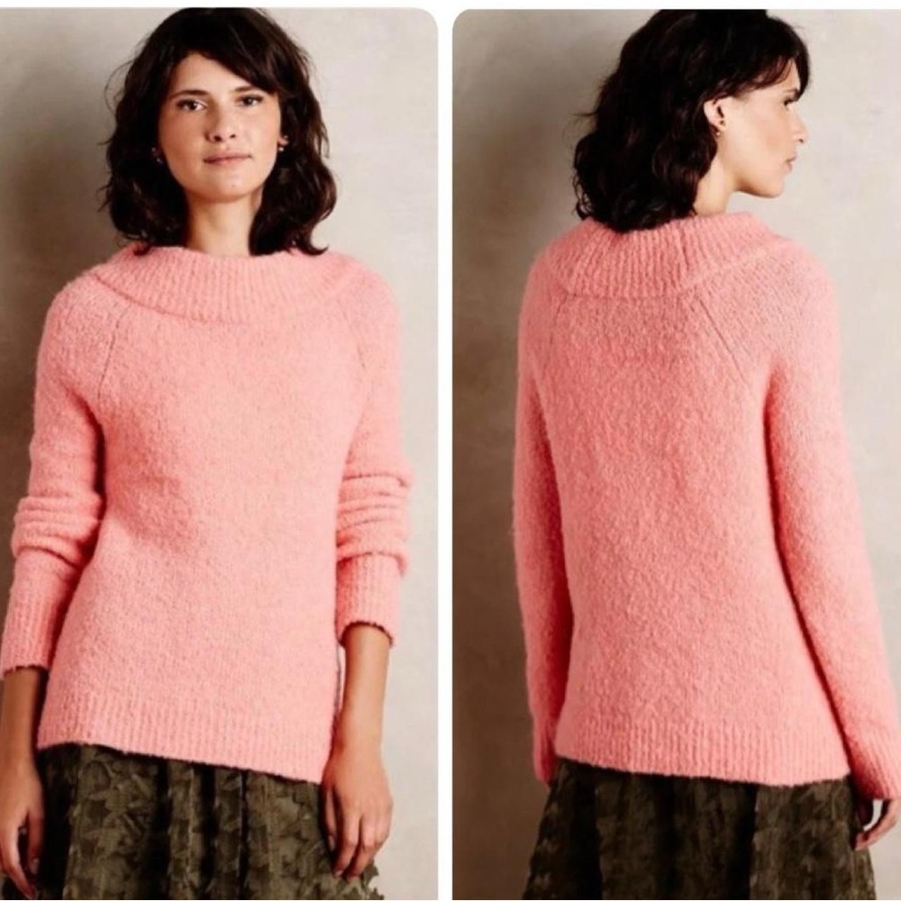 Anthropologie Moth Boucle Mock Neck Pullover Sweater Wool Blend Pink XS